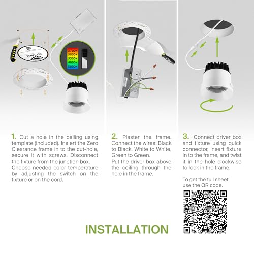 ASD 1 Inch Trimless LED Recessed Ceiling Light Fixture, Mud-in Canless Downlight with Junction Box, 5CCT Selectable 2700K-5000K, 7W 498 Lumens, CRI90+, Anti-Glare, Dimmable, IC & Wet Rated, ETL - color: White 1 Pack, size: 1" 7 Watt