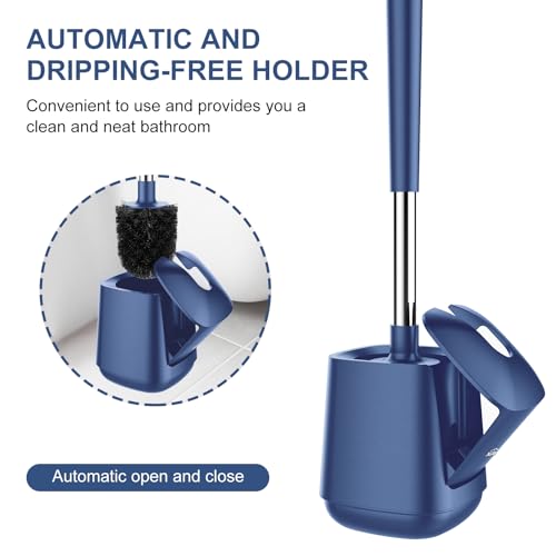 SetSail Toilet Brush and Holder, Self Closing Lid Toilet Bowl Brushes Holder and Extra Long Handle Ventilated Toilet Brush Set for Bathroom Cleaning, Nylon Bristles, Dark & Blue - color: Dark Blue, size: 1 pack