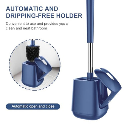 SetSail Toilet Brush and Holder, Self Closing Lid Toilet Bowl Brushes Holder and Extra Long Handle Ventilated Toilet Brush Set for Bathroom Cleaning, Nylon Bristles, 2 Packs-Dark & Blue - color: Dark Blue, size: 2 packs