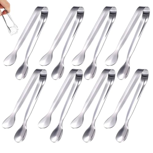 8 Pack Mini Sugar Tongs Stainless Steel Mini Serving Tongs Appetizer Tongs for Candy Buffet, Tea Party, Wedding Ice Tongs for Small Foods, Ice Cubes, Canapés - size: 8 Pack