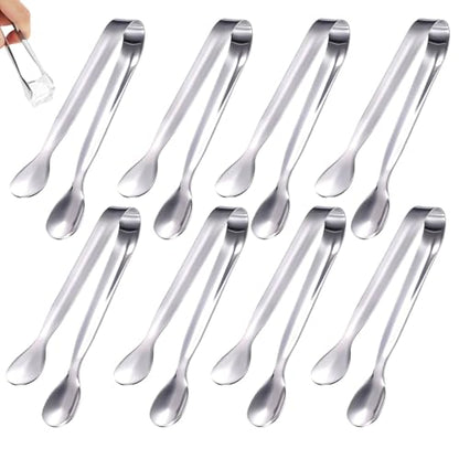8 Pack Mini Sugar Tongs Stainless Steel Mini Serving Tongs Appetizer Tongs for Candy Buffet, Tea Party, Wedding Ice Tongs for Small Foods, Ice Cubes, Canapés - size: 8 Pack
