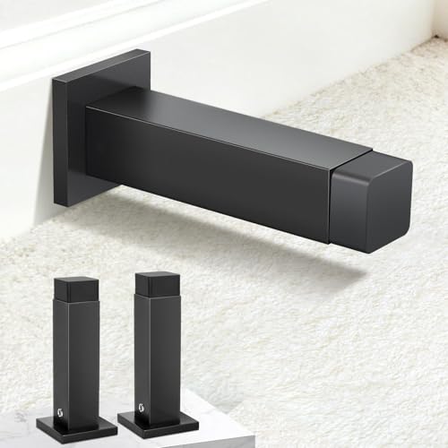 Door Stoppers, Black Door Stops for Wall Doorstop with Rubber Bumper Tips, 2 Pack, Square - color: Black, size: 2 Pack