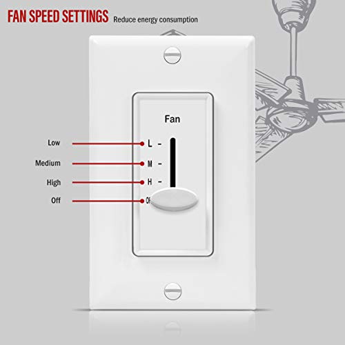 ENERLITES 3-Speed Ceiling Fan Control Switch, Single Pole, White, 2 Pack - color: White, size: 2 Pack
