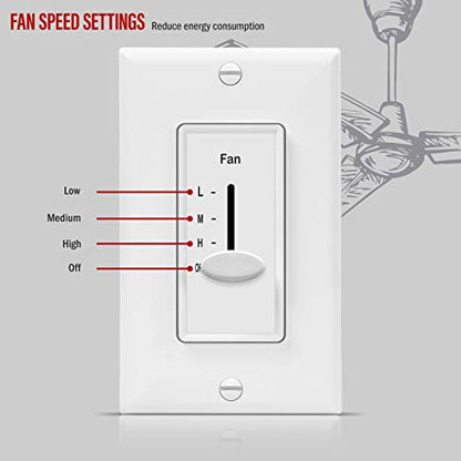 ENERLITES 3-Speed Ceiling Fan Control Switch, Single Pole, White, 2 Pack - color: White, size: 2 Pack