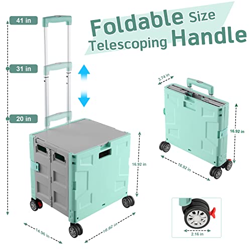 FELICON Folding Utility Cart Rolling Crate Handcart Basket Tote-Green+Gray - color: Green+gray, size: FW548-Hidden Lid