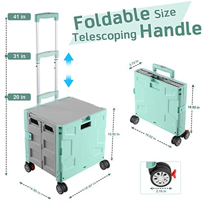 FELICON Folding Utility Cart Rolling Crate Handcart Basket Tote-Green+Gray - color: Green+gray, size: FW548-Hidden Lid