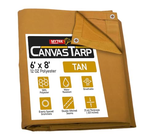 Mytee Products 6' x 8' Tan Canvas Tarp 12oz Heavy Duty Water Resistant - color: Tan (1 Pc), size: 6' x 8'