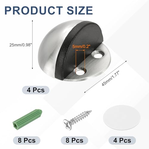 uxcell 4Pack Low Dome Floor Door Stop 45mm Dia Stainless Steel, Silver Tone - color: Silver Tone