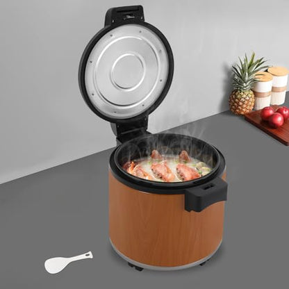 Electric Rice Warmer, 23L/6Gal Commercial Stainless Steel Electric Food Warmer with Rice Spoon & Cover Heavy Duty Rice Warmer 100 Cups Adjustable Warm Function Only (Brown) - color: Brown