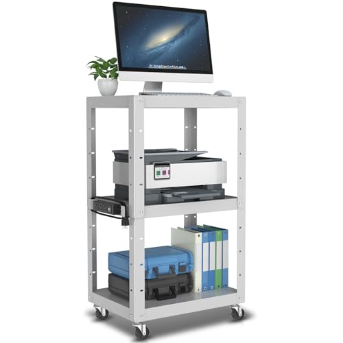 Auto Dynasty Adjustable AV Cart w/Power Strip, 4 ft Rolling Stand, Grey - color: Gray