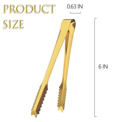 6 Pcs Ice Tongs Stainless Steel 6 Inch with Serrated Teeth Durable Serving Metal Tongs for Kitchen, BBQ, Buffet & Party Secure Grip Mini Tongs for Ice Cubes, Sugar, Salad，Appetizers - color: gilded