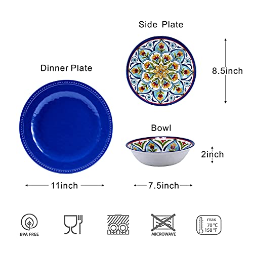 Retro Style Melamine Dinnerware Sets, 12Pcs Durable Plates and Bowls for 4 - color: Retro Style