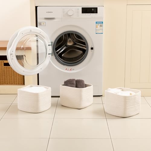 OIAHOMY 3 PACK Cube Storage Bins Storage Baskets Shelf Bins White - color: White