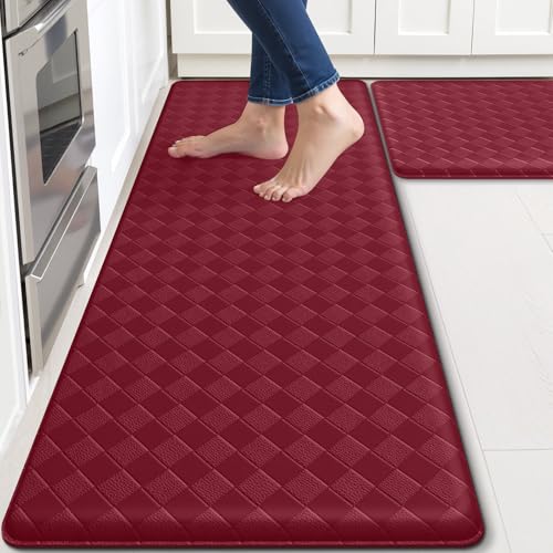TranquilRelax 2-Piece Kitchen Mats, Cushioned Non-Slip Floor Mats, Burgundy - color: Burgundy, size: 2-Piece | 30"+47" | Standard