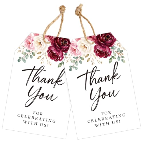 joycraft Thank You Gift Tags with String, 50Pcs Wedding Favors Tags - color: Burgundy Floral