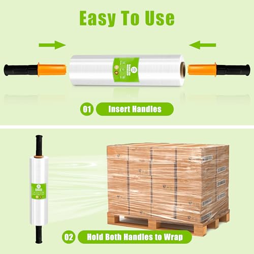 Cosy Family Plastic Wrap Stretch Film Roll - 1000ft 60 Gauge Industrial Strength 15 inch Wide Clear Plastic Wrap Roll with Handles for Pallet Wrapping Shipping Moving - Clear, Pack of 2