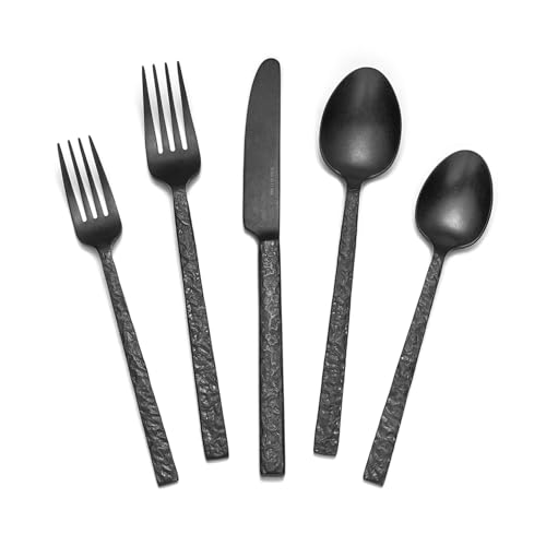 40 Pcs Black Hammered Silverware Set for 8, 18/10 Stainless Steel Flatware - color: Black, size: 40-Piece
