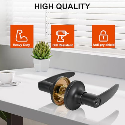 High-Security Stainless Steel Door Lever with Lock and Key,Black - color: 8600-Black