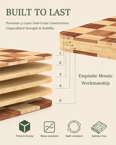 Cutting Board Set of 3 with Holder Checkered Cutting Boards for Kitchen - color: Natural - Set of 3