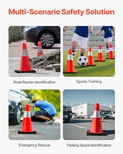 VEVOR Safety Cones, 5 Pack 18" Traffic Cones, PVC Orange Construction Cones with Reflective Collars and Black Weighted Base, for Traffic Control, Driveway Road Parking and School Improvement - size: 18"H(5Pack)