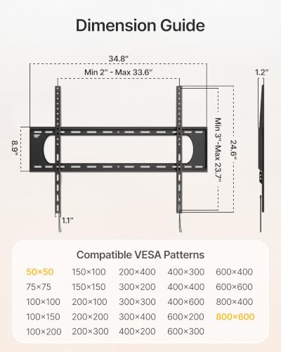 monTEK Heavy Duty Fixed TV Wall Mount for 50-100 Inch TVs up to 220 lb - size: 50-100" Fixed
