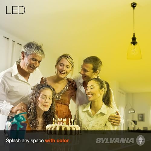 LEDVANCE Sylvania LED Yellow Glass Filament A19 Light Bulb, Dimmable, Efficient 4.5W, E26 Medium Base, 1 Pack - color: Yellow, size: 1 Count (Pack of 1)