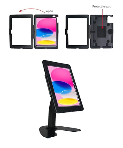 Desktop Anti-Theft Kiosk Stand POS Stand with Lock Bracket for 2025 iPad 11" (A16) 11th/ 2022 iPad 10.9" 10th Gen.,Excluding Other 10.9"& 11",360°Swivel,Metal(Black)