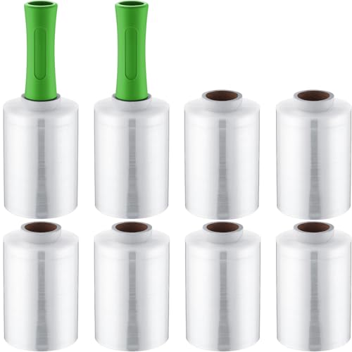 Jutom 8 Pcs Mini Stretch Film Industrial Shrink Wrap Roll Plastic Film for Moving 2 Handles 5" x 1000 ft Pallet Wrap Packaging Self Adhering Shipping for Moving Furniture Packing (Green) - color: Green
