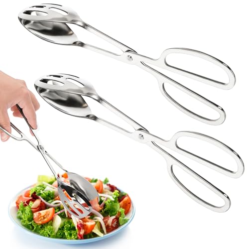 Jucoan 2 Pack Buffet Tongs Salad Tong, 10 Inch Stainless Steel Food Serving Bread Tongs with Scissor Handles for Kitchen, Party - color: Silver