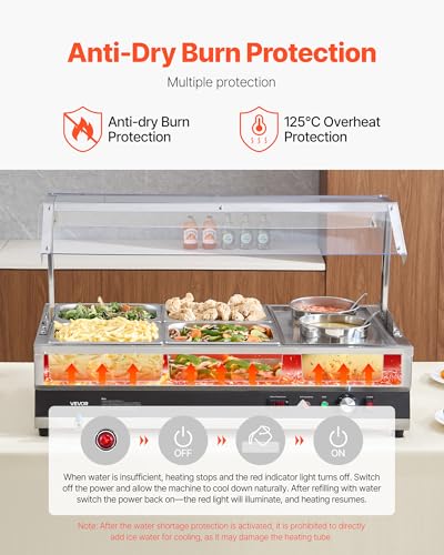 VEVOR Electric Soup Warmer, Two 6.34QT Pots & Four 1/2 Pans, Stainless Steel Commercial Food Warmer with 86~185°F Adjustable Temp, 1500W Bain Marie with Cover, Soup Station for Restaurant, Buffet - size: 2×6L Pots and 4×1/2 Pans