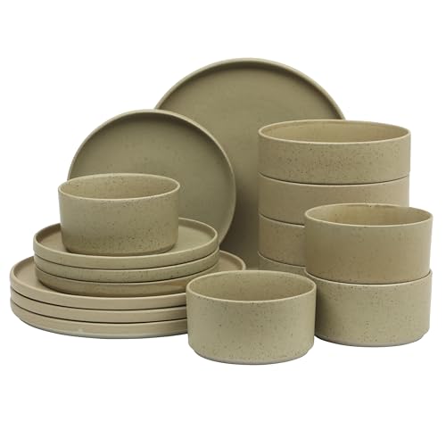 Gibson Elite Tatum Premium Porcelain Matte Reactive Glaze 16-Piece (Service for 4) Plates and Bolws Stackable Dishes Ceramic Dinnerware - Green - color: Green (Tatum)