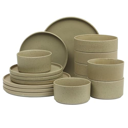 Gibson Elite Tatum Premium Porcelain Matte Reactive Glaze 16-Piece (Service for 4) Plates and Bolws Stackable Dishes Ceramic Dinnerware - Green - color: Green (Tatum)