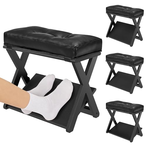 Adjustable Foot Rest Under Desk at Work, Wooden Footrest - color: Dark Black