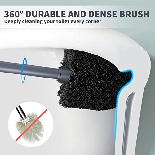 Toilet Brush and Holder 2 Pack, Toilet Bowl Brush with Extra Long Handle, Toilet Scrubber and Covered Holder, Toilet Brushes for Bathroom-Space Saving, Covered Brush, Durable, Deep Cleaning(Grey) - color: Gray