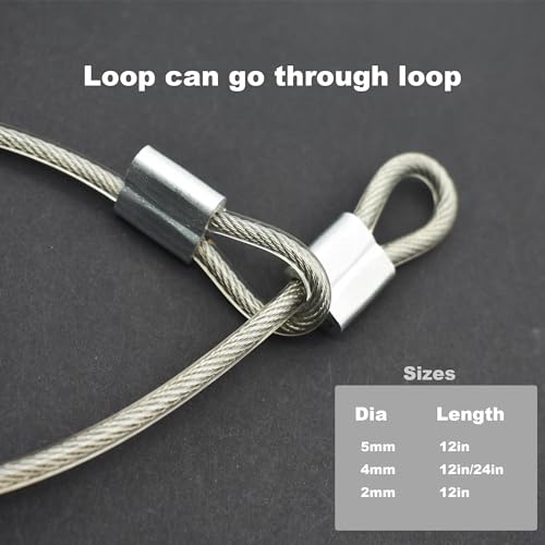 10 Pcs 2mm Wire 12 inch Vinyl Coated Stainless Steel Cable with Loops Short Wire Rope Lanyard Lock Security Chain Link for Outdoor Gates, Clear(2mm x 12inch) - color: Clear, size: 2mm(T) X 12 in(L) 10PCS