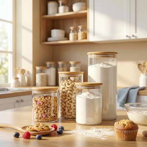 Large Glass Storage Containers with Bamboo Lids for Flour & Sugar, 2 Pack - color: 105oz & 48oz 2 Pack