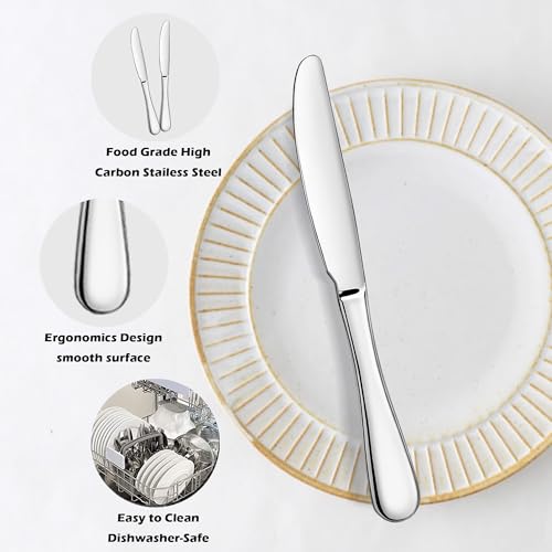 ATB Dinner Knives Set, Stainless Steel Table Knife, Butter Spreder, 2/4/6 Pieces Mirror Polished Dinner Knife, Sturdy and Dishwasher Safe, Silverware Cutlery (6 Pcs)