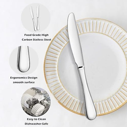 ATB Dinner Knives Set, Stainless Steel Table Knife, Butter Spreder, 2/4/6 Pieces Mirror Polished Dinner Knife, Sturdy and Dishwasher Safe, Silverware Cutlery (6 Pcs)