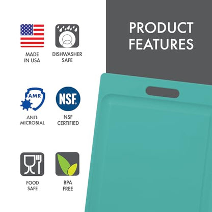 Dexas NSF Certified Polysafe Cutting Board with Handle and Juice Well, 12 x 18 inches, Reversible Kitchen Cutting Board, Teal Green - color: Teal Green, size: 18"L x 12"W