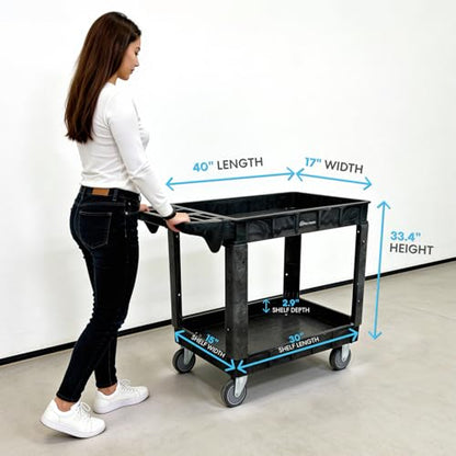 Simpli-Magic Rolling Utility Cart on Wheels, Heavy Duty with Ergonomic Handle, Deep Shelves for Garage, Warehouse, Workshop, 600-Pound Capacity, 40x33x17-Inch, Steel, Black