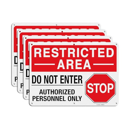 GicnKeuz Large "Restricted Area - Do Not Enter, Authorized Personnel Only" Metal Signs, 14 x 10 Inches Reflective Aluminum Signs, Fade Resistant/Waterproof, Easy to Install, Outdoor Use (4-Pack) - color: 14 x 10 Inches 4 pack