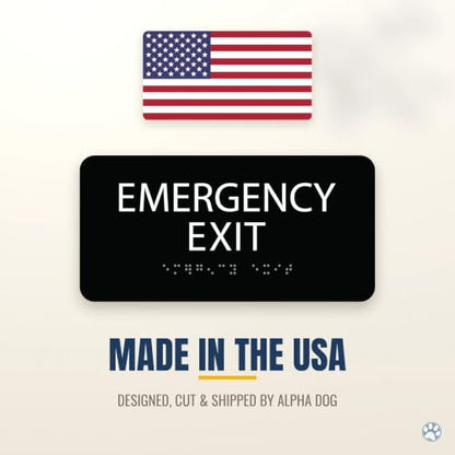 Alpha Dog Emergency Exit Sign, 4x8 ADA Braille Sign, Blue - color: Blue, size: Emergency Exit