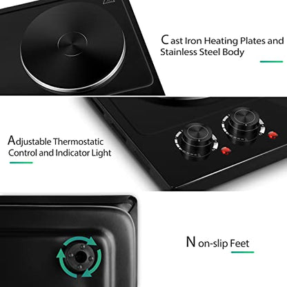CUSIMAX Hot Plate, 1800W Electric Burner Double Hot Plate for Cooking,Black - color: Black, size: Double