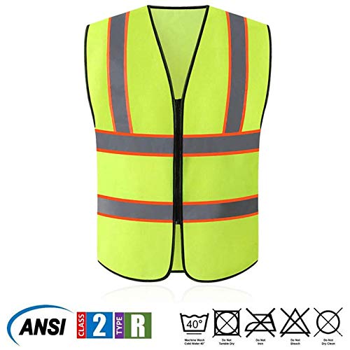 Tekware Safety Vest with High Reflective Strips, Pack of 10 Bright Neon Color Construction Protector with Zipper - color: Yellow, size: Medium