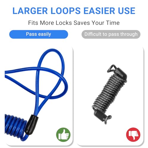 Security Cable Lock 2 Pack, 5FT Self-Coiling Stainless Steel Double Loop Cable, Flexible Anti-Theft Wire for Luggage, Bike, Helmet & Travel Gear (Blue) - color: Blue