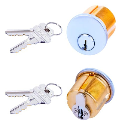 2Pcs Brass Mortise Door Cylinder Locks Keyed Alike with 4 SC Keyway Keys - size: 1 Inch