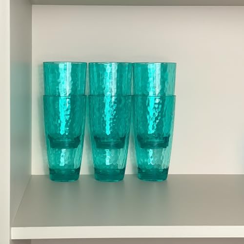 26-Ounce Plastic Tumblers (Set of 6), Reusable Plastic Mugs, BPA-Free Acrylic to Drink Mugs, Shatter Resistant, Textured Interior, Dishwasher Safe (Cyan, 26 Ounce) - color: Cyan, size: 26 Ounce