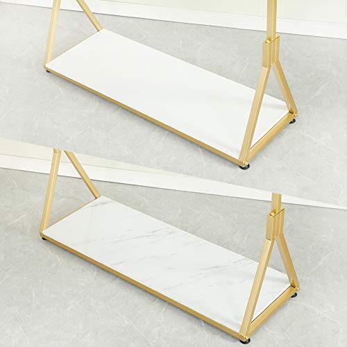 Clothing Store Modern Simple Metal Rolling Garment Rack with Wheels,Retail Display Rack with Wood, Single Rod Floor-Standing Hangers Dress Clothes Shelves (Gold Square Tube, 47.2 L)