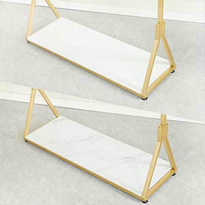Clothing Store Modern Simple Metal Rolling Garment Rack with Wheels,Retail Display Rack with Wood, Single Rod Floor-Standing Hangers Dress Clothes Shelves (Gold Square Tube, 47.2 L)