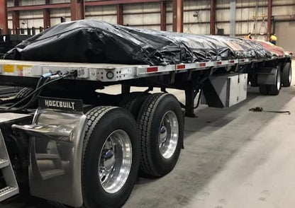 Mytee Products 24' x 30' Flatbed Trailer Steel Machinery Tarp with 8 FT Drop - Heavy Duty Black 18 Oz Vinyl Waterproof Tarp for Truck/Trailers to Protect Cargo from Wind, Rain, Snow and Sun - size: 24' x 30' (8' Drop)